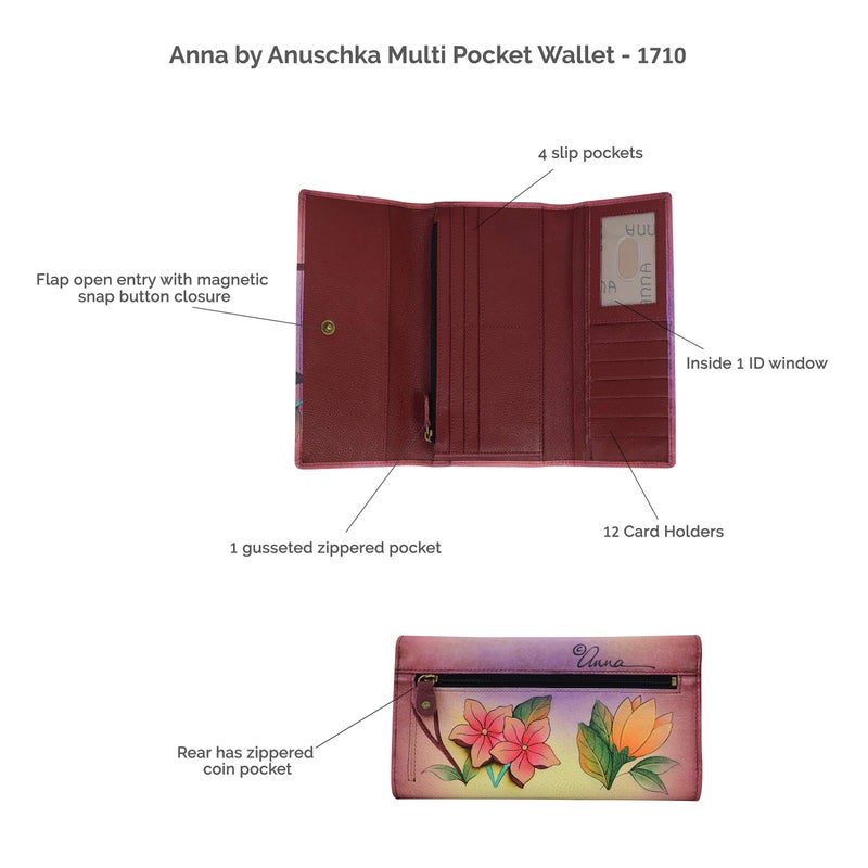 Anna by Anuschka Women's Hand Painted Genuine Leather Multi Pocket Wallet - Lion Pride - Image 4